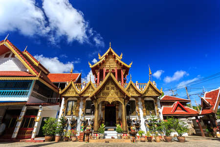Wide Angle of Wat Klang Wiang small beautiful temple in Chiang Rai, Thailandの写真素材
