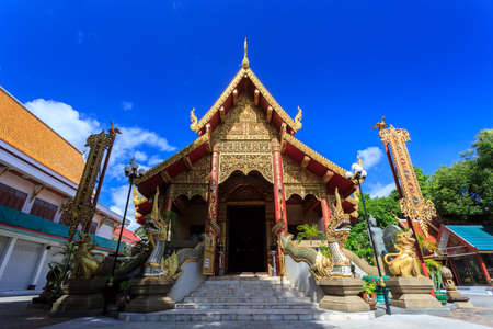 Low angle of Wat Klang Wiang temple in Chiang Rai, Thailand