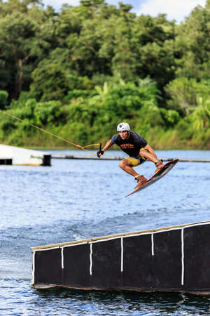 Man Wakeboarding. Jumping. Phuket, Thailandの写真素材