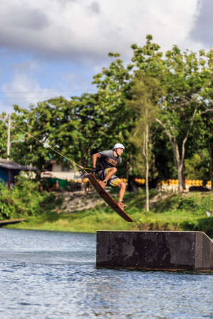 Man Wakeboarding. Jumping. Phuket, Thailandの写真素材