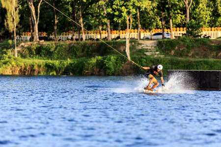 Man Wakeboarding in action. Phuket, Thailandの写真素材