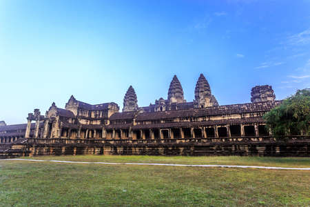 Ancient buddhist khmer temple Angkor Wat at morning, Siem reap, Cambodia.の写真素材