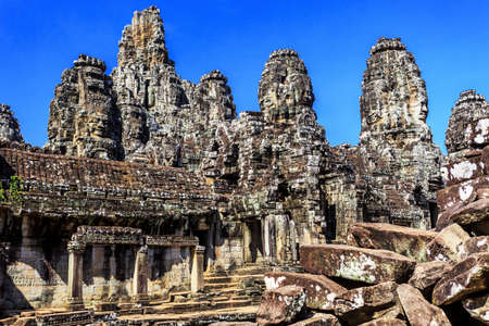 Ancient buddhist khmer Bayon temple in Angkor Thom, Siem Reap, Cambodiaのeditorial素材