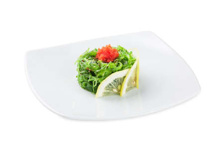 Traditional Japanese Chuka seaweed salad (Hiyashi Wakame) isolated on white background. Studio Shotの写真素材