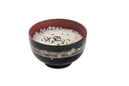 Bowl of organic white rice - isolated on white background. Studio Shotの写真素材