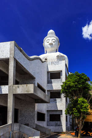 Front View of Big Buddha at sunny morning (Phra Puttamingmongkol Akenakkiri Buddha Statue) in Chalong, Phuket, Thailandの写真素材