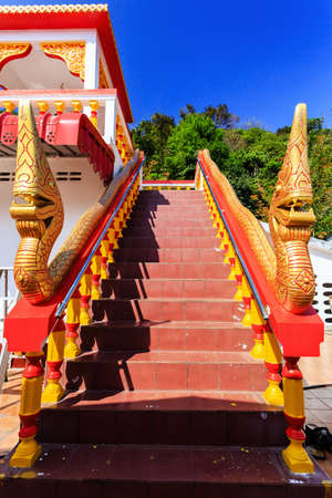 Stairs at Wat Khao Rang temple at sunny morning. Phuket. Thailandの写真素材