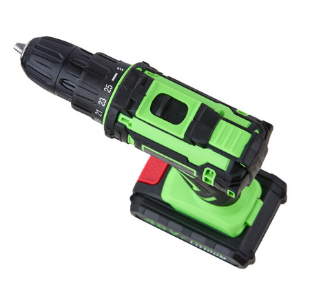 Cordless electric drill with a 48V lithium battery, ergonomic grip, and versatile functionality. Perfect for construction, DIY projects, and repairsの写真素材