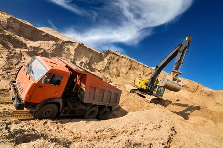 Excavator Loading Dumper Truck extreme wide-angle