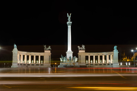 Heroes square of Budapest, Hungary with cyclistsのeditorial素材