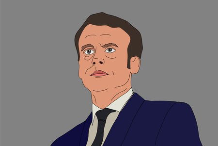 French President Emmanuel Macron vector portrait on a gray background. EPS vector illustration. Editorial use onlyの写真素材