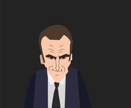 French President Emmanuel Macron vector portrait on a gray background. EPS vector illustration. Editorial use only.のイラスト素材