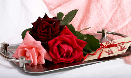 love letter with a bouquet of rosesの写真素材