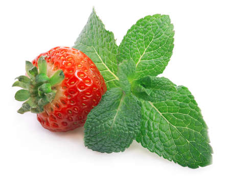 Strawberry and mint isolated on white background.の写真素材