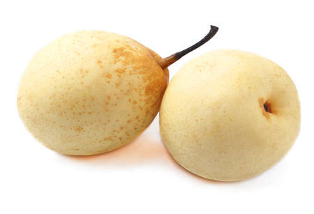 Two juicy ripe pear on white.の写真素材
