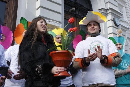 TOMSK, RUSSIA - MARCH 6: Action of Tomsk Polytechnic University in honor of celebration March 8 - International Women's Day, March 6, 2009 in Tomsk, Russia.のeditorial素材