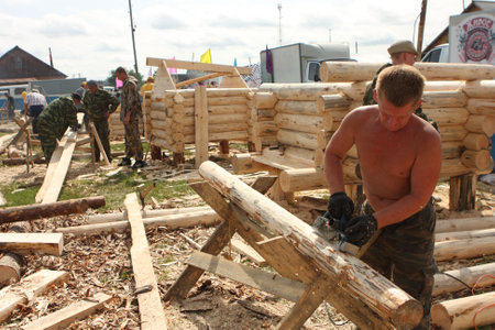 TOMSK, RUSSIA - AUGUST 9: Annual international festival-competition of carpenters - Holiday of Axe, August 9, 2009 in Tomsk, Russia.のeditorial素材