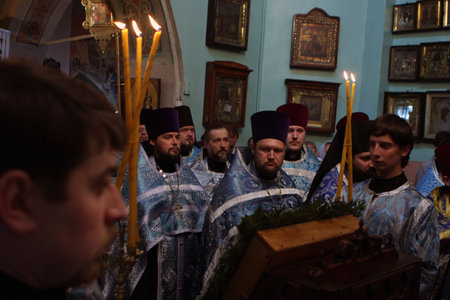 TOMSK, RUSSIA - AUGUST 9: Orthodox celebrations devoted to the second finding of a wonder-working icon of Our Lady from village of Bogorodsky, August 9, 2009 in Tomsk, Russia.のeditorial素材
