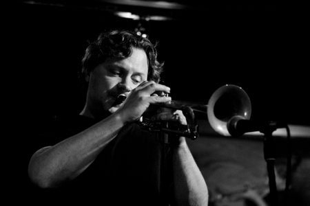 TOMSK, RUSSIA - OCTOBER 2: Musician Alex Sipiagin in jazz club Underground on 1st International Festival of a clubs jazz, October 2, 2008 in Tomsk, Russia.のeditorial素材