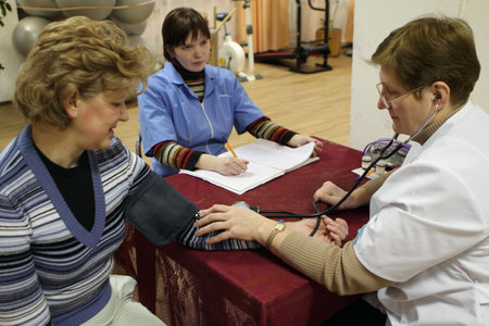 PODPOROZHYE, RUSSIA - JANUARY 28: Day of Health in Center of social services for pensioners and the disabled Otrada, January 28, 2010 in Podporozhye, Russia.のeditorial素材