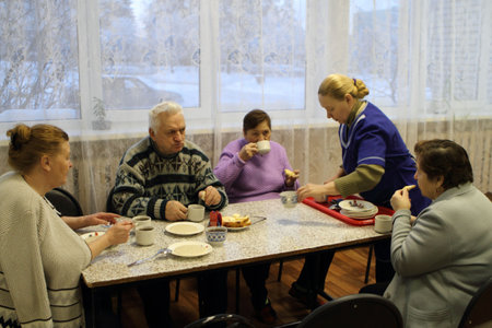PODPOROZHYE, RUSSIA - JANUARY 28: Day of Health in Center of social services for pensioners and the disabled Otrada, January 28, 2010 in Podporozhye, Russia.のeditorial素材