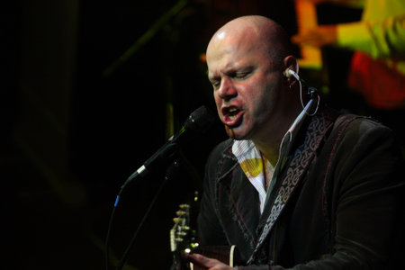 TOMSK, RUSSIA - NOVEMBER 8: Alexey Cortnev and the music band Neschastniy Sluchay performing in a night club Teatro, November 8, 2009 in Tomsk, Russia.のeditorial素材