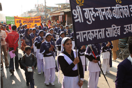 BANBASA, INDIA - JANUARY 9: Social demonstration of Sikhs and Hindus for better conditions of work, January 9, 2009 in Banbasa, India.     のeditorial素材