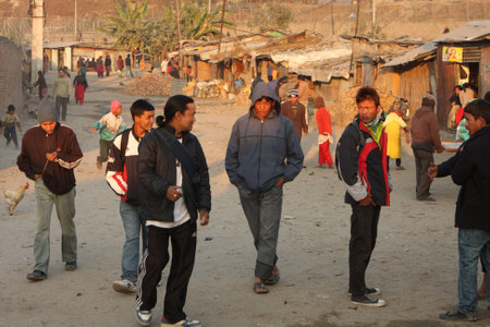 KATHMANDU, NEPAL - JANUARY 7: A generic view of a poor housing area at Old Baneshwor near Bagmati river January 7, 2009 in Kathmandu Nepal.のeditorial素材