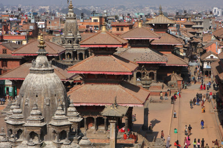 KATHMANDU, NEPAL - JANUARY 6: View of the Durbar Square, Patan January 6, 2009 in Kathmandu, Nepal. It is one of the three royal cities in the Kathmandu, a very popular spot for tourists.のeditorial素材