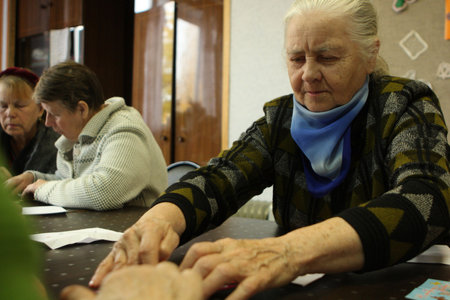 PODPOROZHYE, RUSSIA - OCTOBER 9: Day of Health in Center of social services for pensioners and the disabled Otrada, October 9, 2009 in Podporozhye, Russia.のeditorial素材