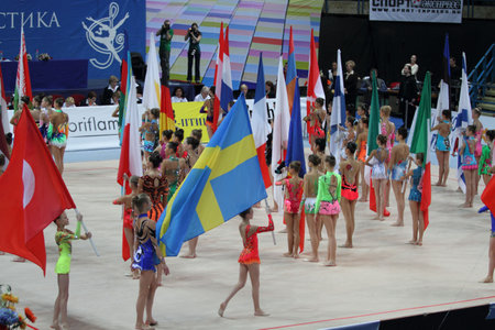 MOSCOW, RUSSIA - FEBRUARY 20: Opening of the International Tournament in Rhythmic Gymnastics Grand Prix Cup champions Gazprom, February 20, 2010 in Moscow, Russia.のeditorial素材