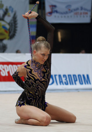 MOSCOW, RUSSIA - FEBRUARY 20: International Tournament in Rhythmic Gymnastics Grand Prix Cup champions Gazprom, February 20, 2010 in Moscow, Russia.のeditorial素材