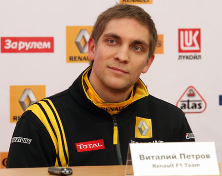 MOSCOW, RUSSIA - FEBRUARY 23: Russia racing driver, pilot of Renault F1 Team Vitaly Petrov during the press conference on 21st traditional "Race Stars"Za rulyom", February 23, 2010 in Moscow, Russia.のeditorial素材