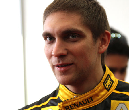 MOSCOW, RUSSIA - FEBRUARY 23: Russia racing driver, pilot of Renault F1 Team Vitaly Petrov during the press conference on 21st traditional "Race Stars"Za rulyom", February 23, 2010 in Moscow, Russia.のeditorial素材