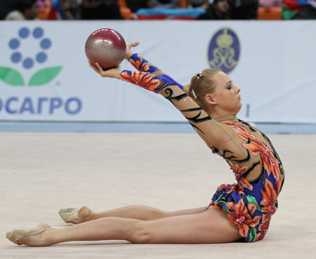 MOSCOW, RUSSIA - FEBRUARY 20: International Tournament in Rhythmic Gymnastics Grand Prix Cup champions Gazprom, February 20, 2010 in Moscow, Russia.のeditorial素材