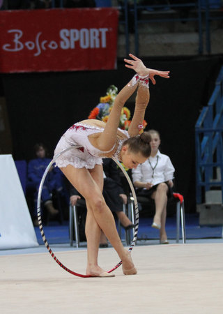 MOSCOW - FEBRUARY 20: An unidentified participant in action at International Tournament in Rhythmic Gymnastics Grand Prix Cup champions Gazprom February 20, 2010 in Moscow.のeditorial素材