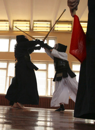 MOSCOW, RUSSIA - MARCH 25: Twenty-ninth Moscow Open Tournament on Kendo (Kyu-Cap and Dan Cap), March 25, 2010 in Moscow, Russia.のeditorial素材