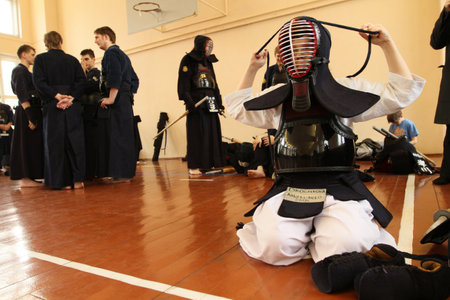 MOSCOW, RUSSIA - MARCH 25: Twenty-ninth Moscow Open Tournament on Kendo (Kyu-Cap and Dan Cap), March 25, 2010 in Moscow, Russia.のeditorial素材