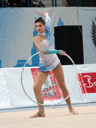 MOSCOW - FEBRUARY 20: An unidentified participant in action at International Tournament in Rhythmic Gymnastics Grand Prix Cup champions Gazprom, February 20, 2010 in Moscow, Russia.のeditorial素材