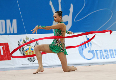 MOSCOW - FEBRUARY 20: An unidentified participant in action at International Tournament in Rhythmic Gymnastics Grand Prix Cup champions Gazprom February 20, 2010 in Moscow.のeditorial素材