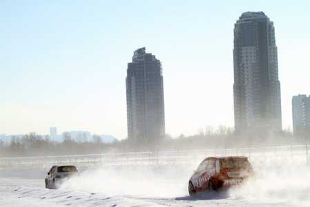 21st traditional Race Stars Za rulyom on the ice road in Tushino (racing drivers: David Coulthard, Vitaly Petrov, Firdaus Kabirov), February 23, 2010 in Moscow, Russia.のeditorial素材