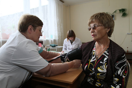 PODPOROZHYE, RUSSIA - JUNE 4: Day of Health in Center of social services for pensioners and the disabled Otrada, June 4, 2010 in Podporozhye, Russia.のeditorial素材
