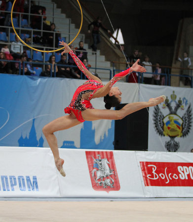 MOSCOW, RUSSIA - FEBRUARY 20: International Tournament in Rhythmic Gymnastics Grand Prix Cup champions Gazprom, February 20, 2010 in Moscow, Russia.のeditorial素材