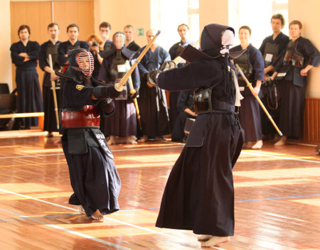 MOSCOW, RUSSIA - MARCH 25: Twenty-ninth Moscow Open Tournament on Kendo (Kyu-Cap and Dan Cap), March 25, 2010 in Moscow, Russia.のeditorial素材