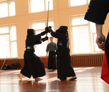MOSCOW, RUSSIA - MARCH 25: Twenty-ninth Moscow Open Tournament on Kendo (Kyu-Cap and Dan Cap), March 25, 2010 in Moscow, Russia.のeditorial素材