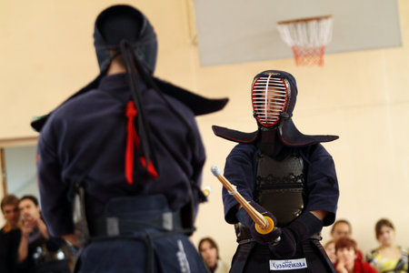 MOSCOW, RUSSIA - MARCH 25: Twenty-ninth Moscow Open Tournament on Kendo (Kyu-Cap and Dan Cap), March 25, 2010 in Moscow, Russia.のeditorial素材