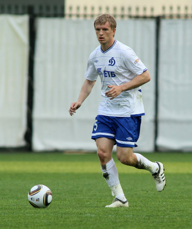 MOSCOW - MAY 15: Dinamo's defender Denis Kolodin in a game of the 11th round of Russian Football Premier League - Dinamo Moscow vs. Alania Vladikavkaz - 2:0, May 15, 2010 in Moscow, Russia.のeditorial素材