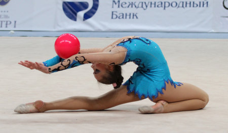 MOSCOW - FEBRUARY 20: An unidentified participant in action at International Tournament in Rhythmic Gymnastics Grand Prix Cup champions Gazprom, February 20, 2010 in Moscow, Russia.のeditorial素材