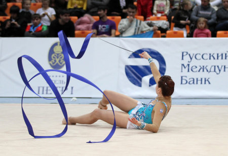 MOSCOW - FEBRUARY 20: An unidentified participant in action at International Tournament in Rhythmic Gymnastics Grand Prix Cup champions Gazprom, February 20, 2010 in Moscow, Russia.のeditorial素材
