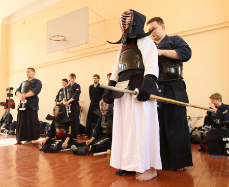 MOSCOW, RUSSIA - MARCH 25: Twenty-ninth Moscow Open Tournament on Kendo (Kyu-Cap and Dan Cap), March 25, 2010 in Moscow, Russia.のeditorial素材